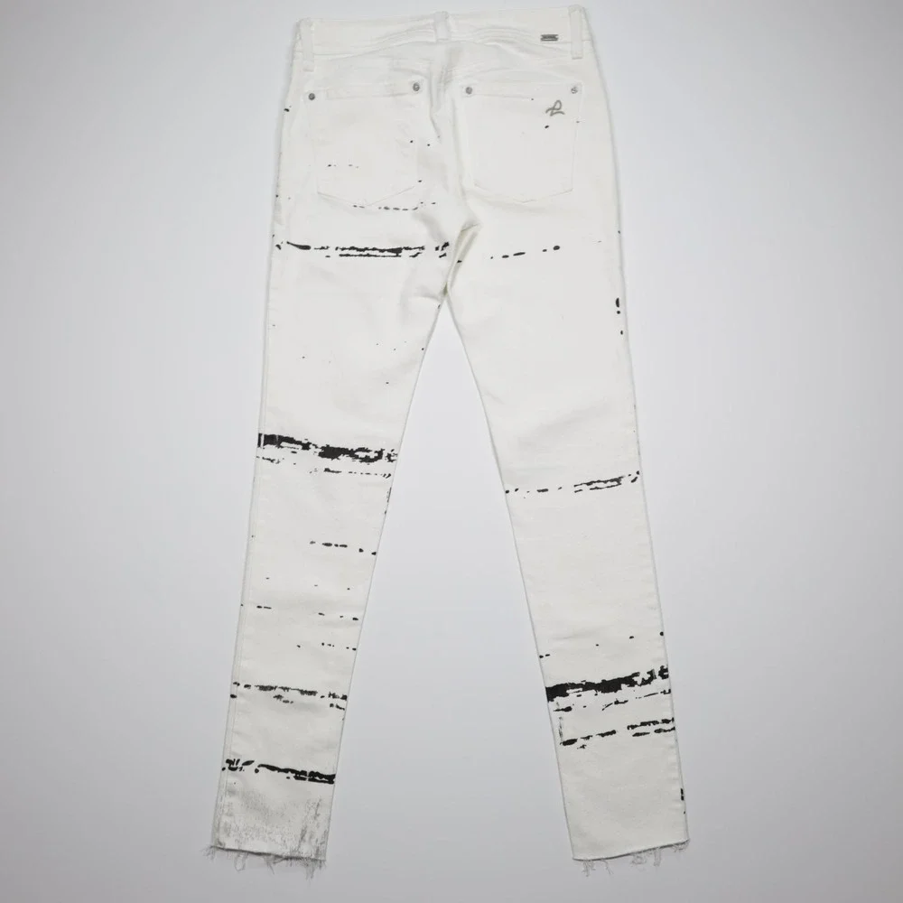 DL1961 Women's Hybrid 360 Splatter Print Skinny Jeans Denim‎ Raw Edge White 25